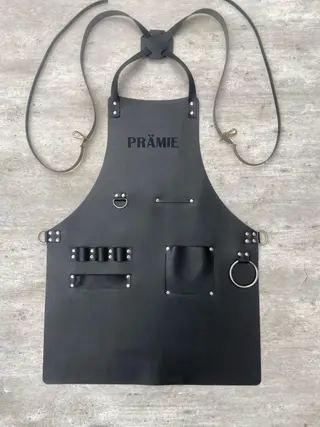 Black barber apron engraved PRÄMIE